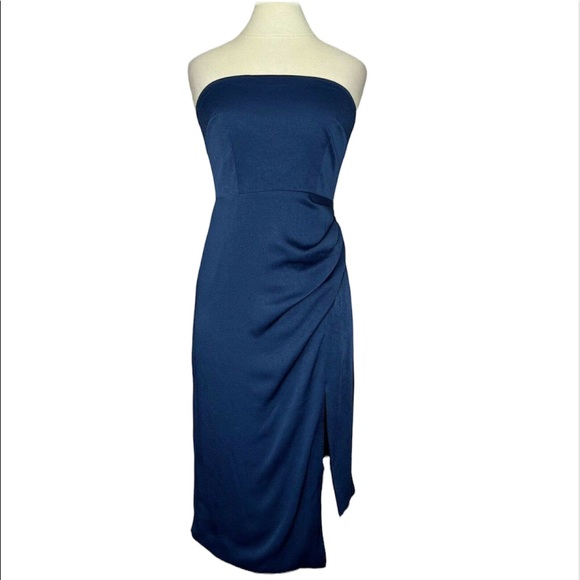 Cushnie Navy Blue Strapless Side-Slit Asymmetrical-Hem Dress Size 12 - Picture 2 of 14